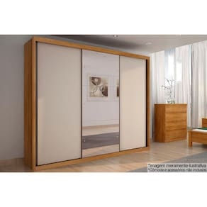 Guarda Roupa 3 Portas de Correr e 6 Gavetas c/ Espelho Paradizzo Gold Freijo Cumaru c/ Fendi - Novo Horizonte