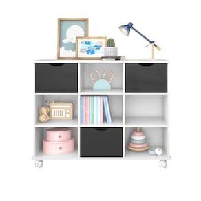 Nicho Organizador Branco com 3 Gavetas Pretas e Rodízios - Qmovi