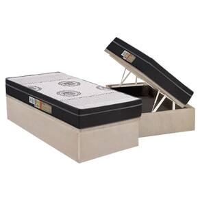 Cama Box Baú Solteiro: Colchão Espuma Polar D28 / EP Orthoface Class + Base CRC Suede Clean(88x188)