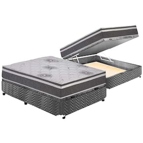Cama Box Baú Casal: Colchão Espuma Polar D33 Pérola Premium Euro Pillow + Base CRC Suede Gray(138x188)