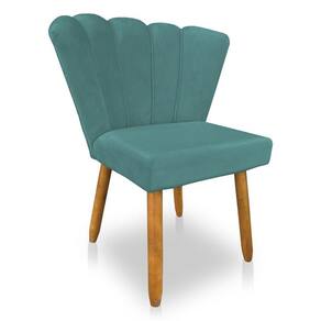 Cadeira Poltrona Flor Veludo Pés Palito Castanho Azul Turuqesa
