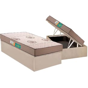 Cama Box Baú Solteiro: Colchão Espuma Polar D33 Pérola + Base CRC Suede Clean(88x188)