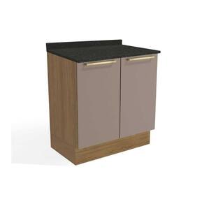 Balcão de Cozinha Botanic M623 c/ 2 Portas c/Tampo - Kappesberg Nogueira/Fendi/Preto Brilho - Kappesberg