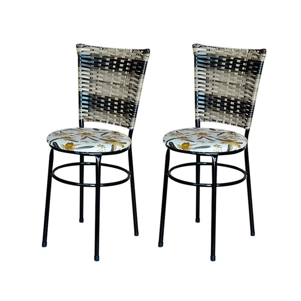 2 Cadeiras Para Cozinha Preta Hawai Cappuccino Premium Assento Floral Cor:floral Orquídea