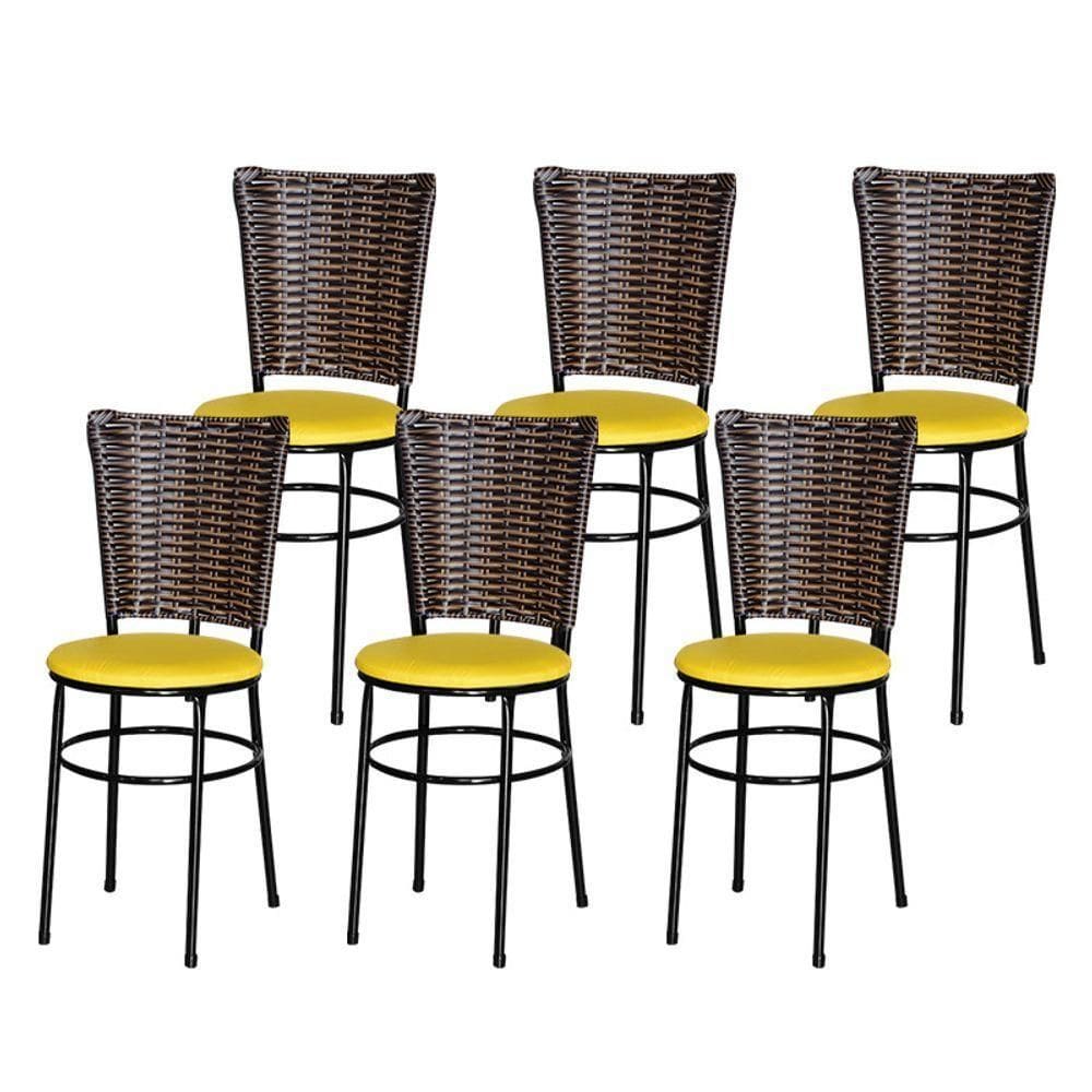 6 Cadeiras Para Mesa Preta Hawai Avelã Cor:amarelo