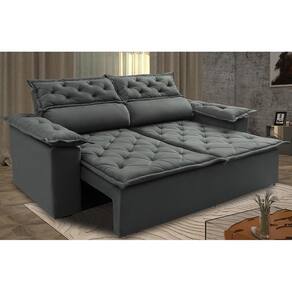 Sofá 3 Lugares Retrátil E Reclinável Cama Inbox Compact 1,80m Velusoft Cinza