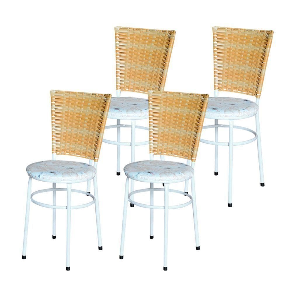 4 Cadeiras Para Mesa Branca Hawai Palha Com Assento Floral Cor:floral Areia