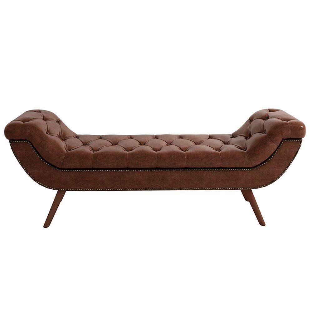 Puff Recamier Calçadeira 160cm Pés Palito Madeira Venêto P02 Sintético Marrom - Mpozenato