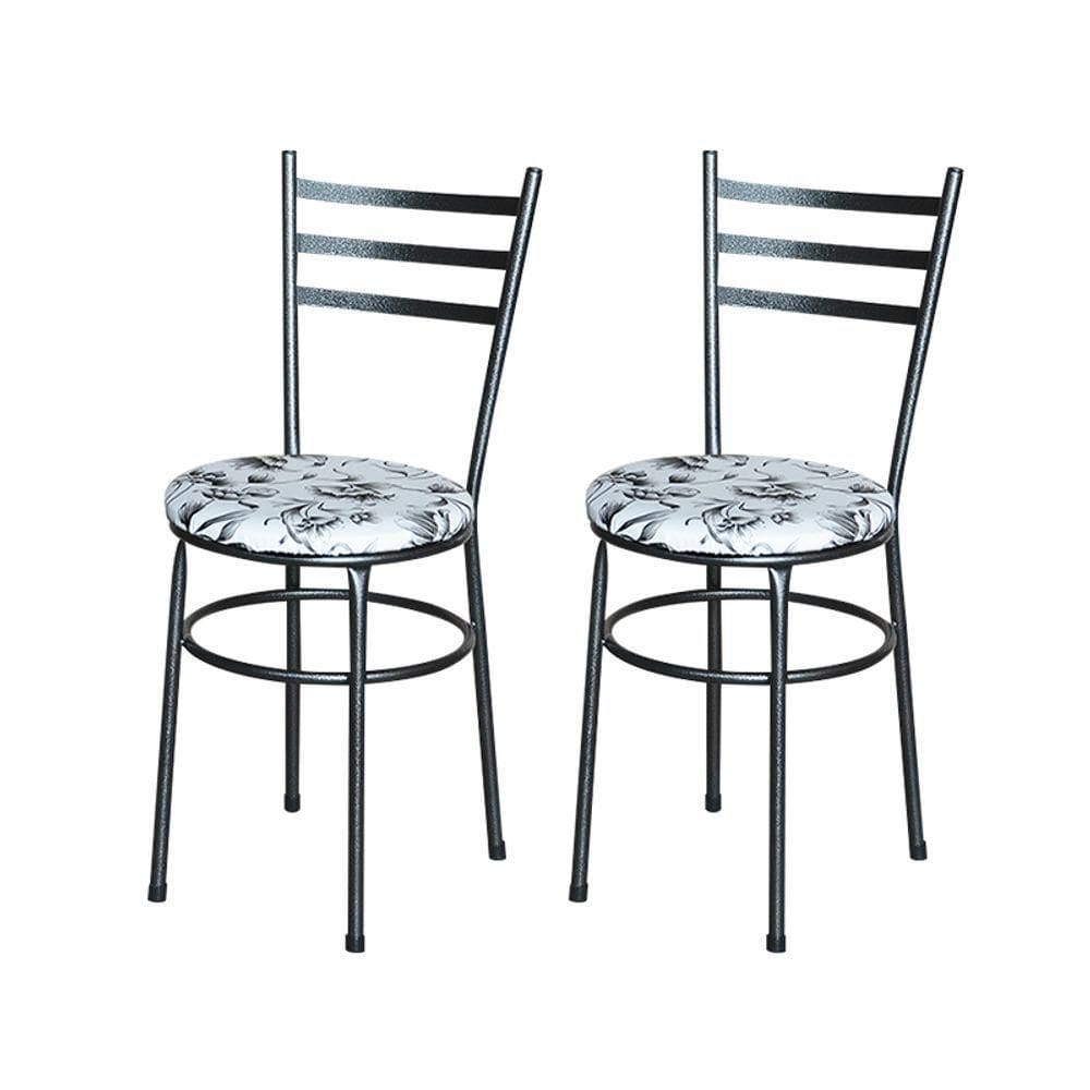 2 Cadeiras Para Cozinha Epoxi Preta Craqueada Assento Floral Cor:floral Branco