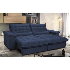 Sofá Retrátil E Reclinável 3,12m Com Molas Ensacadas Cama Inbox Aconchego Tecido Suede Azul