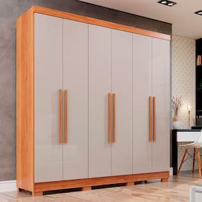 Guarda-roupa Casal Com Pé 6 Portas 2 Gavetas Recife Sallêto Cinamomo Com Off White