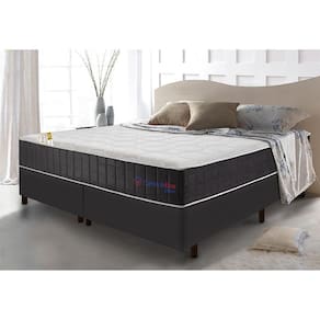 Conjunto Cama Box Queen Com Molas Ensacadas Cama Inbox Cloud Cinza 158x198x67