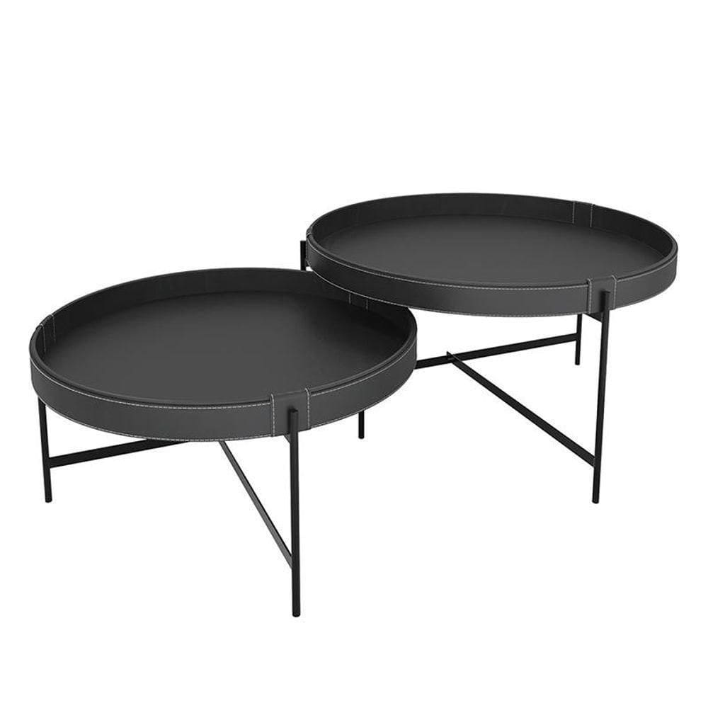 Conjunto Mesa De Centro Sala Décor 700 E 600 Pés De Metal Preto Preto