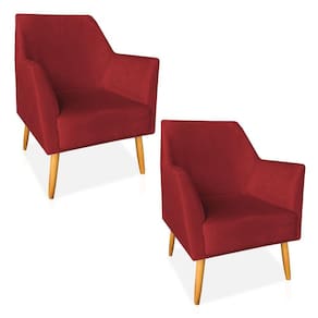 Kit 02 Poltronas Decorativa Julia Veludo Vermelho Pés Palito Castanho