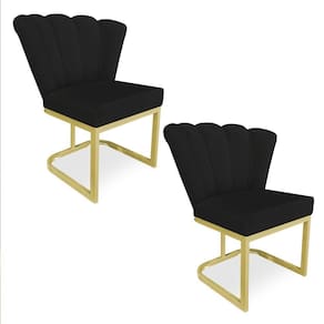 Kit 02 Poltronas Flor Veludo Base Metálica Industrial Dourado - Pallazio Cor Preto