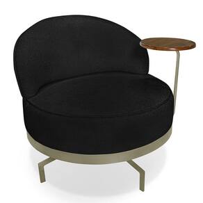 Poltrona Decorativa Andromeda Linho Bouclê Preto Base Giratória De Ferro - Pallazio