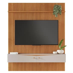 Painel Para Tv Ripado Riso Com Nicho 65 Polegadas Jcm Movelaria Cinamomo Off White 1,82m