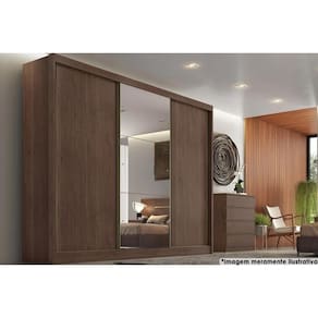 Guarda Roupa Casal 3 Portas de Correr e 6 Gavetas c/ Espelho Natus Freijo Cumaru c/ Fendi - Novo Horizonte