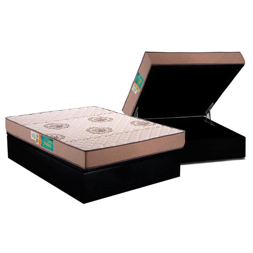 Cama Box Baú Casal: Colchão Espuma D33 Polar Pérola + Base CRC Suede Black(138x188)