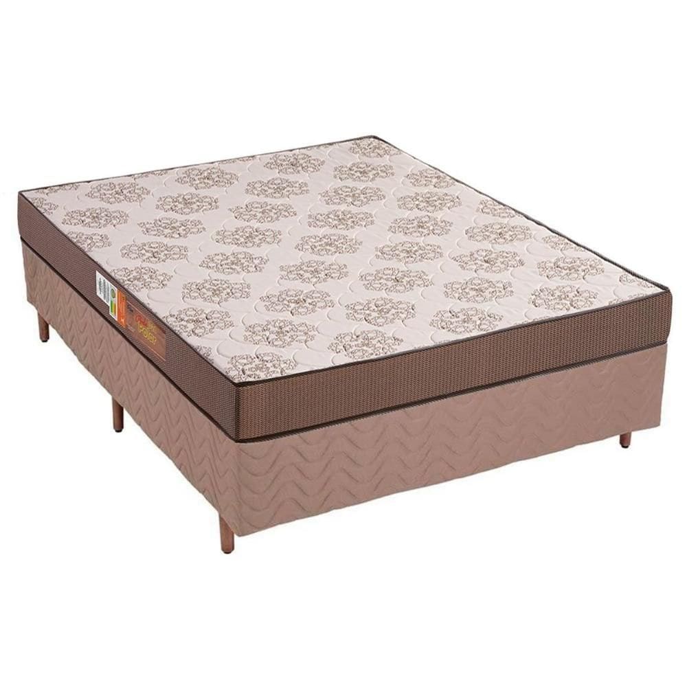 Cama Box Casal: Colchão Espuma Polar D28 Pérola + Base CRC Rústico Clean(138x188)