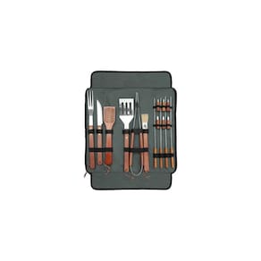 Conjunto de churrasco assado com ferramentas de aço inoxidável e caixas de poliéster