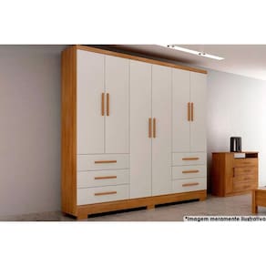 Guarda Roupa Solteiro 6 Portas e 6 Gavetas c/Pés Encant Freijo Cumaru c/ Fendi - Novo Horizonte