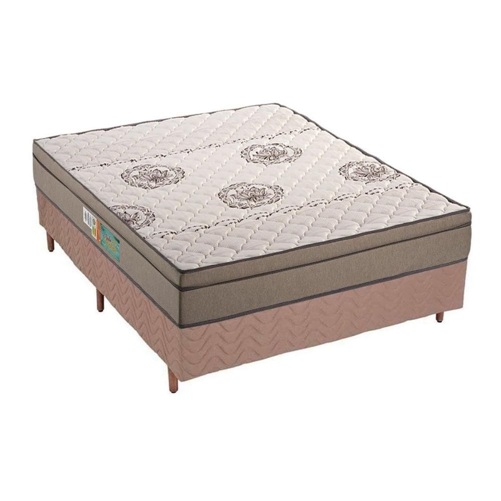 Cama Box Casal: Colchão Espuma D33 Polar Pérola + Base CRC Rústico Clean(138x188)