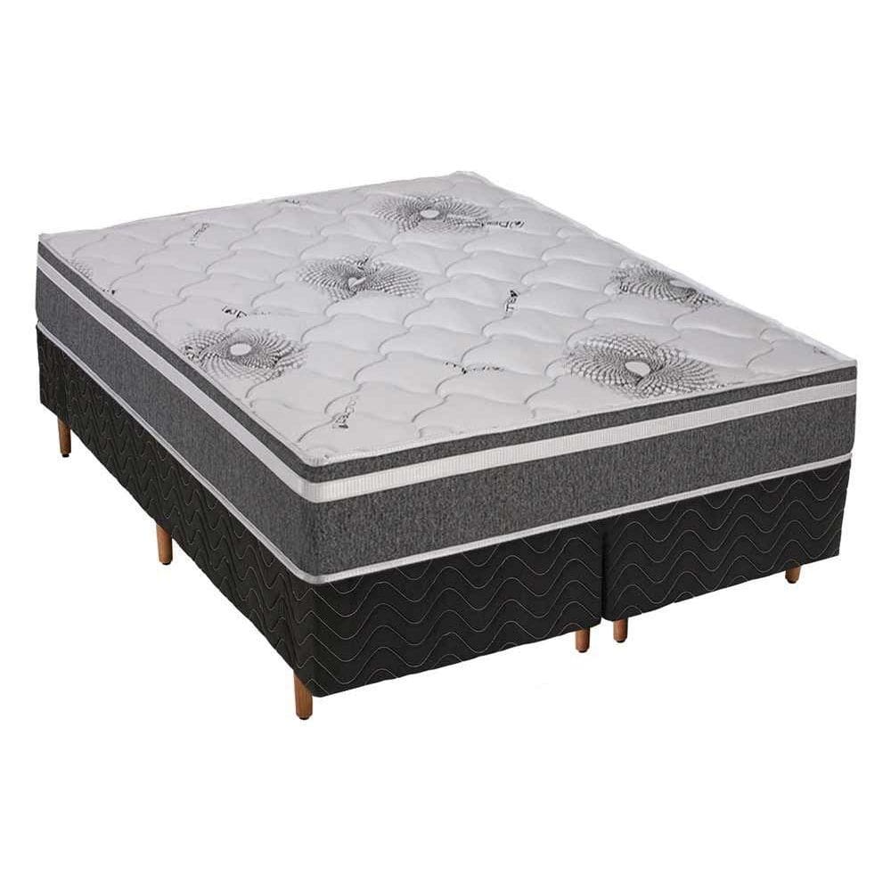 Cama Box Queen: Colchão Espuma D33 Polar Pérola Premium + Base CRC Rústico Gray(158x198)