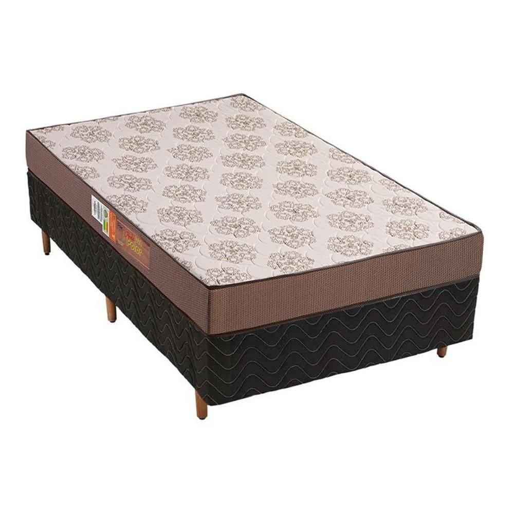 Cama Box Solteiro: Colchão Espuma Polar D28 Pérola + Base CRC Rústico Black(88x188)