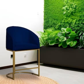 Poltrona Banqueta Decorativa Base Metal Mia Veludo Azul Marinho - LM DECOR