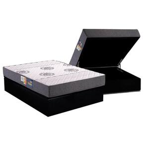 Cama Box Baú Casal: Colchão Espuma D45 Polar Pérola + Base CRC Suede Black(138x188)
