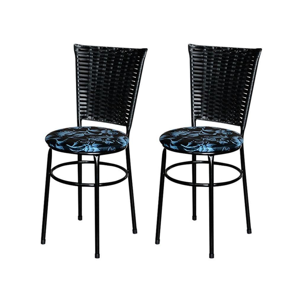 2 Cadeiras Pretas Para Cozinha Hawai Preta Com Assento Floral Cor:floral Preto