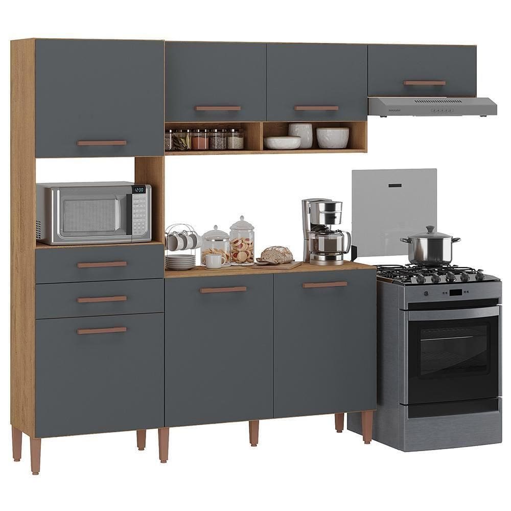 Armario Cozinha Fortaleza Com 7 Portas E 2 Gavetas Canelato-grafite Canelato-grafite