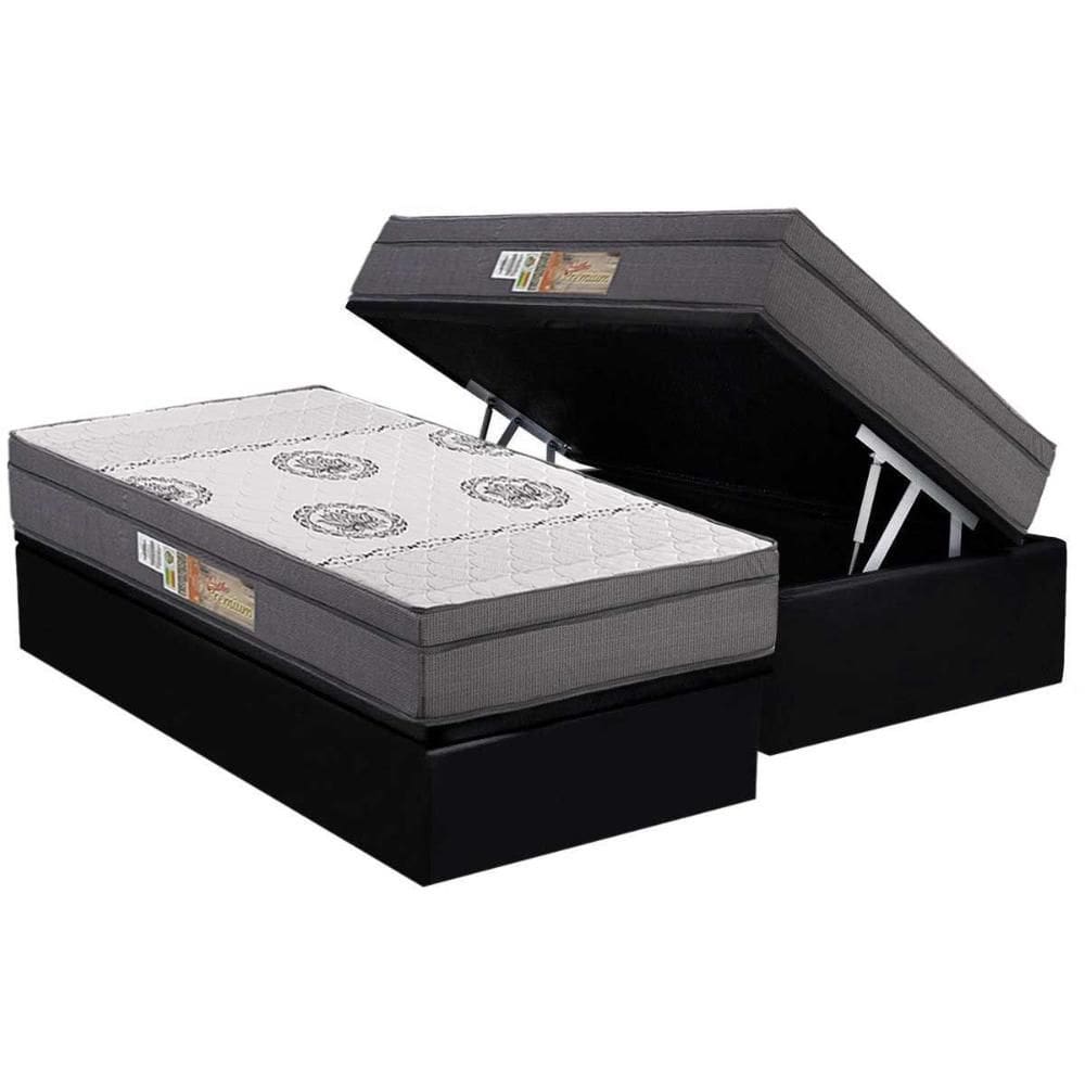 Cama Box Baú Solteiro: Colchão Anatômico Polar D28 / EP Orthopremium Hiper Resistence + Base CRC Suede Black(88x188)