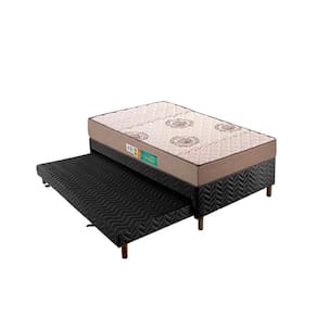 Cama Box c/Auxiliar Solteiro: Colchão Espuma Polar D33 Pérola Brown + Base CRC Suede Black(88x188)
