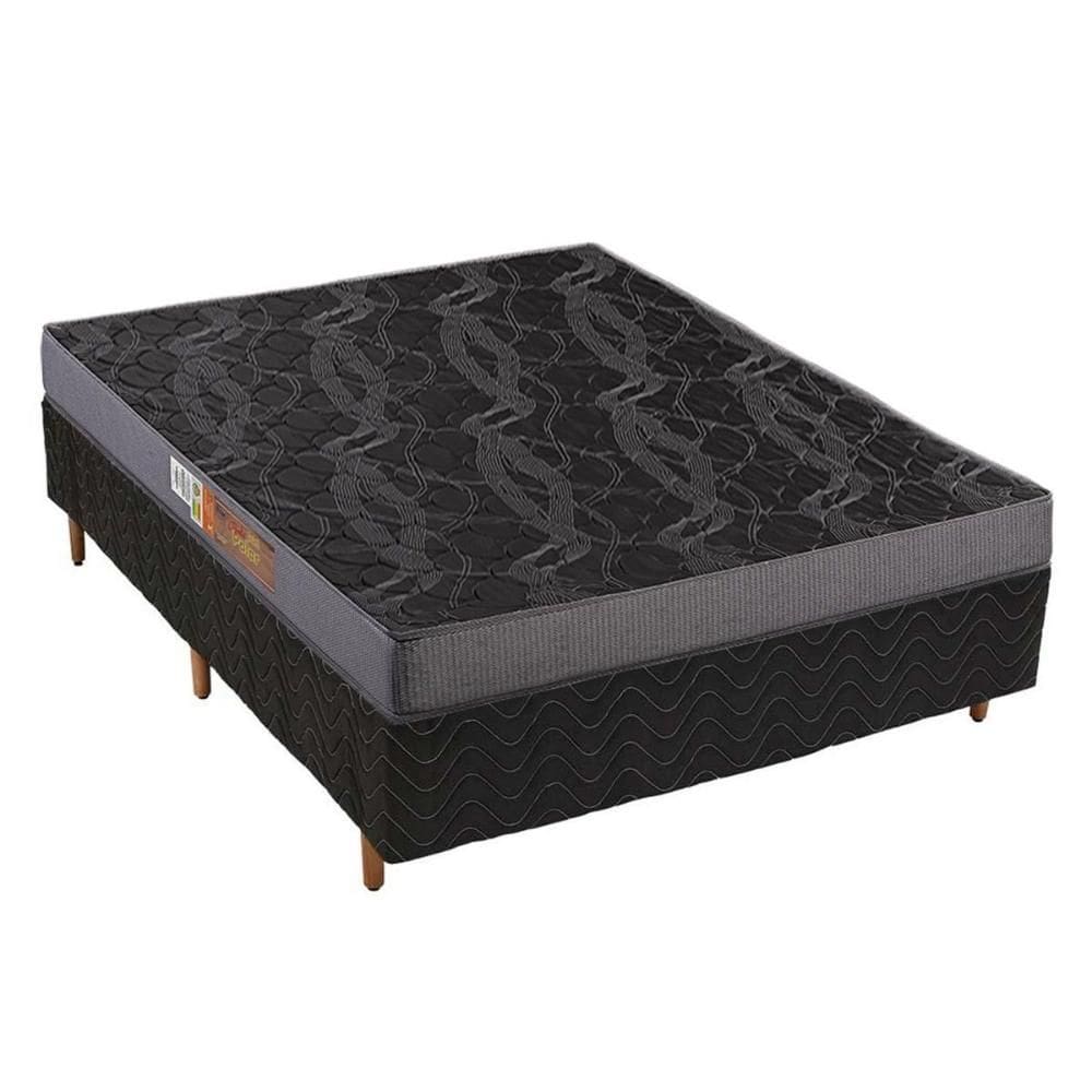 Cama Box Casal: Colchão Espuma Polar Pérola + Base CRC Rústico Black(138x188)