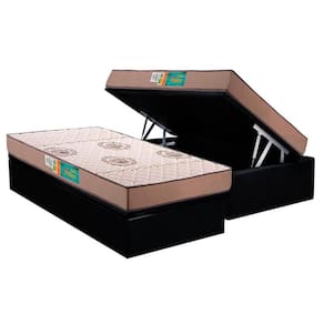 Cama Box Baú Solteiro: Colchão Espuma D33 Polar Pérola + Base CRC Suede Black(88x188)