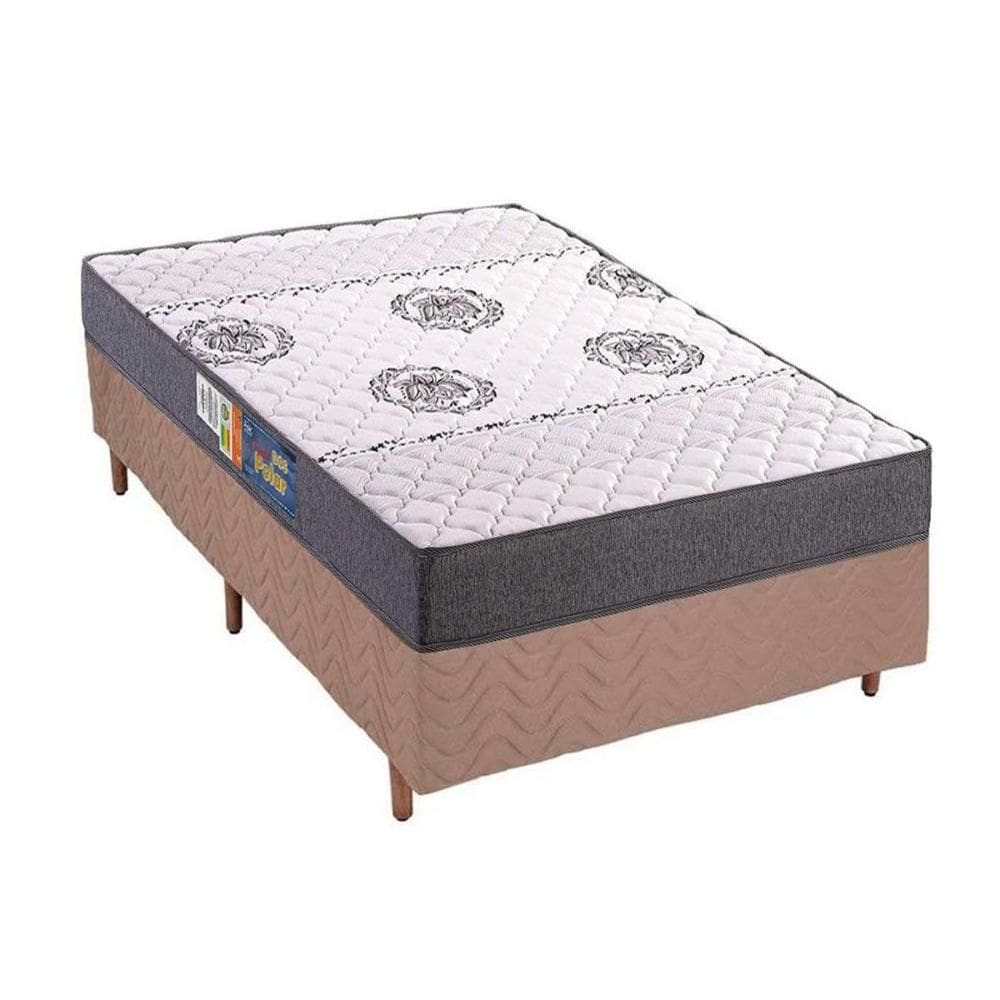 Cama Box Solteiro: Colchão Espuma D45 Polar Pérola Clean + Base CRC Rústico Clean(88x188)