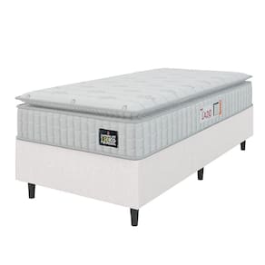Cama Box Colchão Solteiro Espuma D45 Lazio Pillow Top 88x188x67cm Linho Branco Hellen Branco