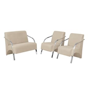 Conjunto Vênus Braço Alumínio D Salla Suede 2 Poltronas De 1 Lugar E 1 De 2 Lugares