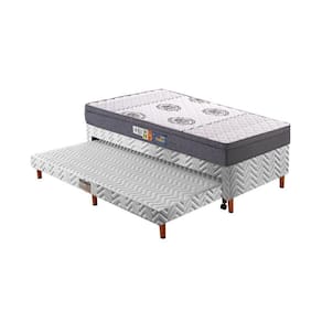 Cama Box c/Auxiliar Solteiro: Colchão Espuma Polar D45 Pérola Clean + Base Rústico White(88x188)