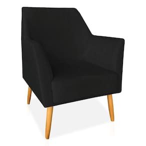Poltrona Decorativa Julia Veludo Preto Pés Palito Castanho
