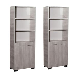 Kit 2 Estante Para Livros Onix Natural Prateleira Com Porta