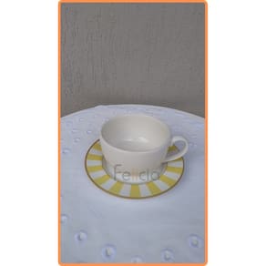 Jogo 6 Xícaras de Chá Branca com Pires Stripe Amarelo 200ml - Alleanza