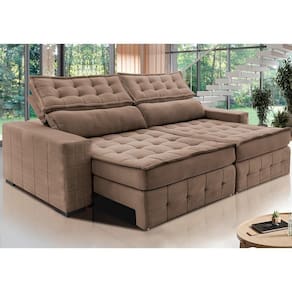 Sofá Retrátil E Reclinável 2,95M Cama Inbox Big Puffer Com SoftgelD40 Velupluma Castor