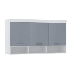 Armário Aéreo Maleiro 145cm 3 Pts Alpes Luciane Móveis Branco Com Grey Sky