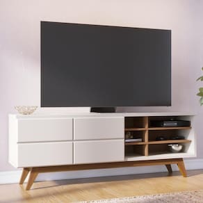 Rack Bancada 2 Portas Chanfradas Noronha Off White Matte Freijó