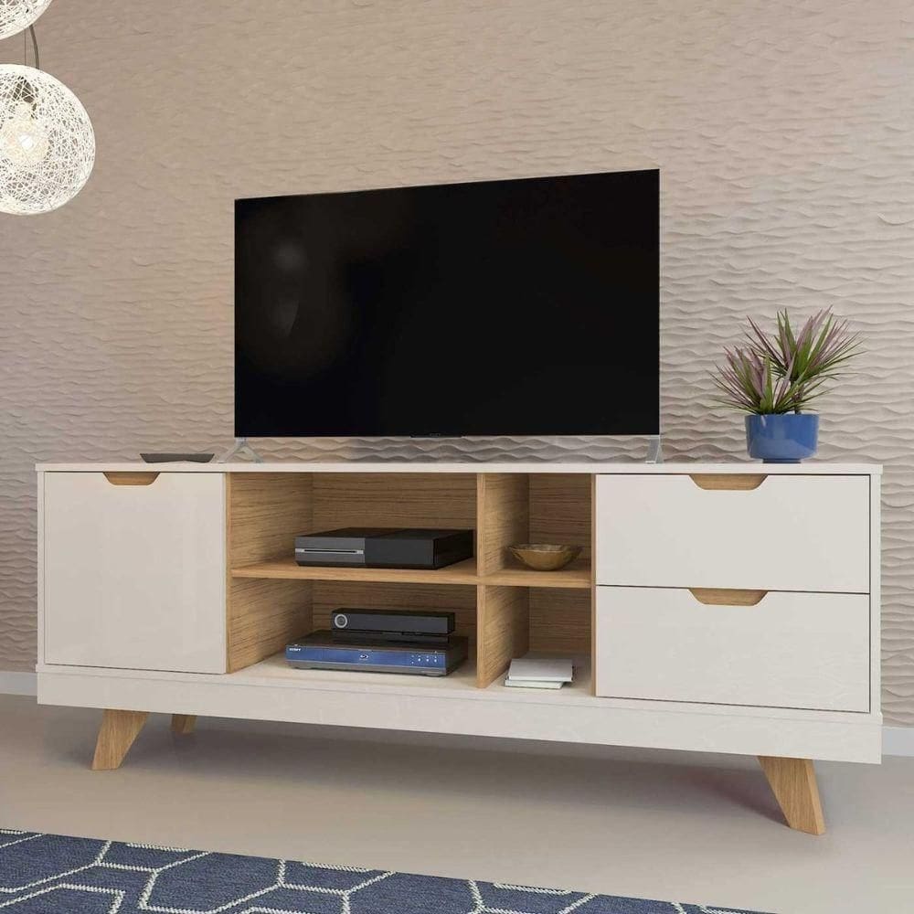 Rack Para Tv Até 65 Michigan Com 2 Gavetas E 4 Nichos Off White/carvalho