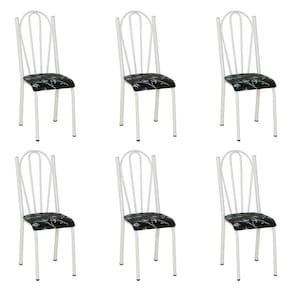Kit 6 Cadeiras De Cozinha Alasca Estampado Preto Florido Pés De Ferro Branco - Pallazio