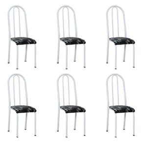 Kit 6 Cadeiras De Cozinha Flórida Estampado Preto Florido Pés De Ferro Branco